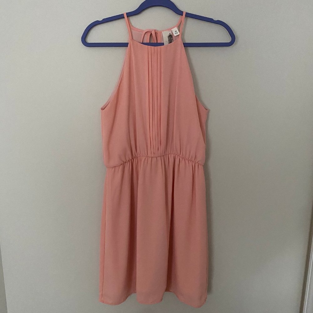 light pink high neck dress